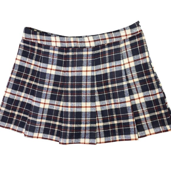 Blue Tartan Plaid Mini Skirt Women 12 Pleated Wool Blend Skort Academia Preppy - Picture 1 of 8